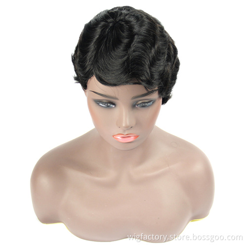 99j color wig making sewing machine -cap , pixel cut short human hair Indian wig with hair glue less